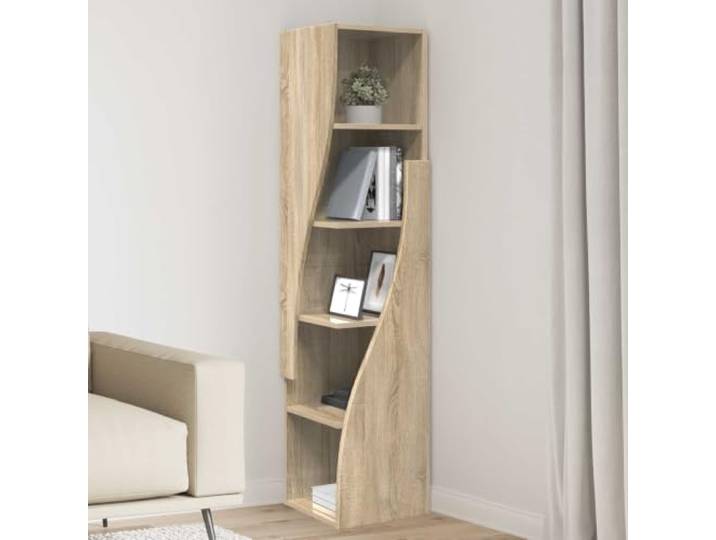 GPWERSDF Eckschrank 32x32x140cm Holzwerkstoff Sonoma-Eiche für Wohnzimmer Matte Oberfläche, klares Design, Regale, Stauraum, Wandmontage erforderlich, kompakte Ecke