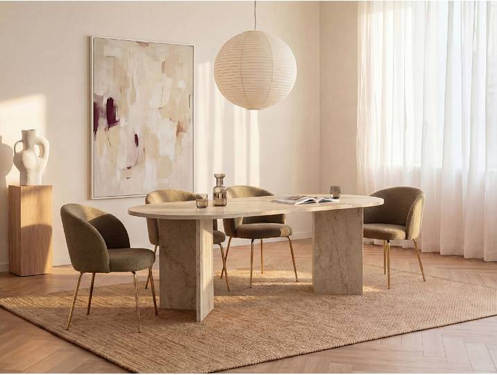 Esstisch 8 Personen - Beige Travertin-Effekt - TOPANIA