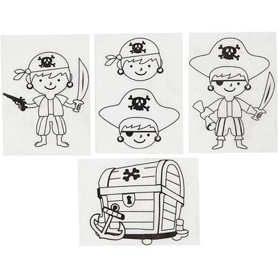 Creativ Company Plastikschrumpfplatten mit Motiven, Piraten, Blatt 10,5x14,5 cm, Dicke 0,3 mm, Matt transparent, 4 Blatt