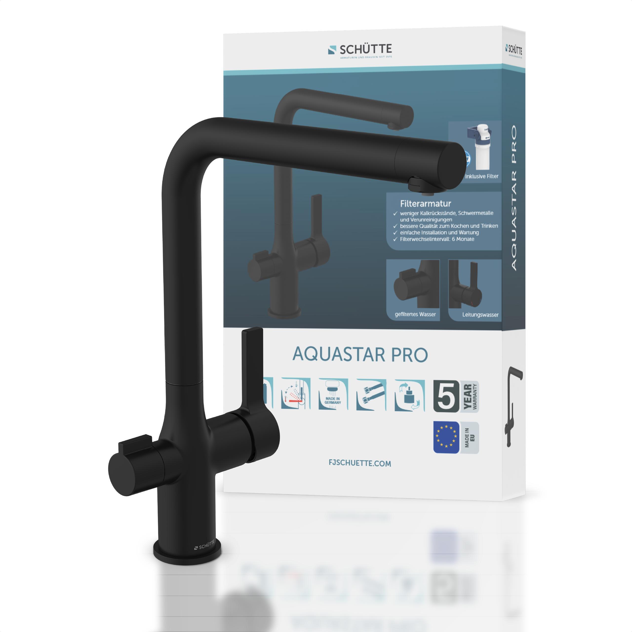 AQUASTAR PRO Trinkwasser-Spültischarmatur mit Filtersystem, Schwarz matt
