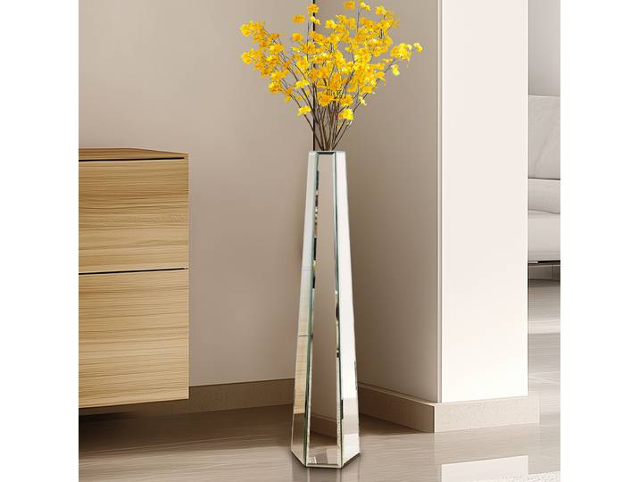 Vase de sol moderne de 30 pouces de hauteur, en verre miroir, grand vase à fleurs, vase en verre sur pied pour la maison, accessoire décoratif