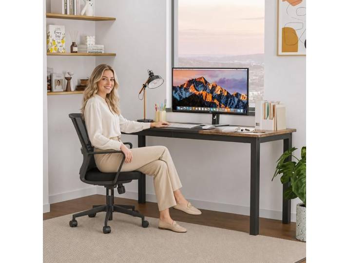 Bureau ordinateur noir et marron 31 5x63 po cadre métal noir style moderne simple poste écriture gaming maison bureau