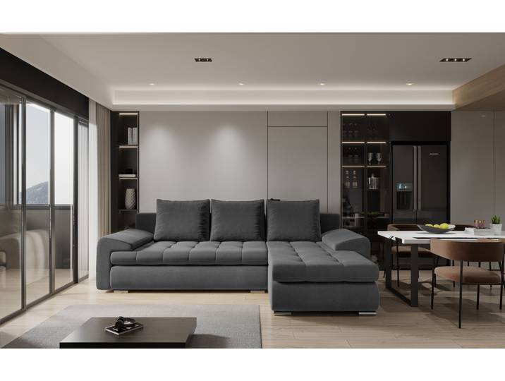 Kaiser Möbel Elegantes und modernes Ecksofa TOMI Castel Dunkelgrau Rechts