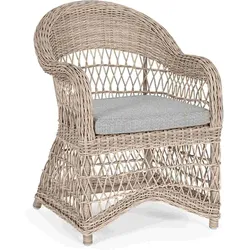 Gartensessel Jupiter mit Kissen, Aluminium und Olefin-Geflecht, Boho Stil, grau, Outdoor geeignet