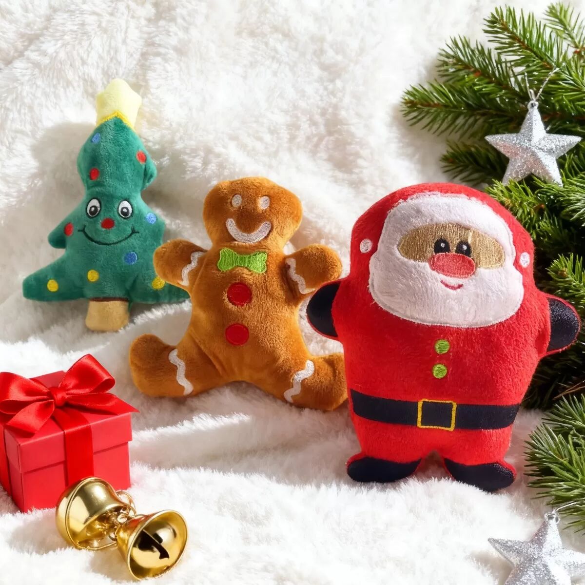 INF Weihnachtlicher Schneemann Plüschtier für Hunde - Quietschend, interaktiv und zur Zahnreinigung