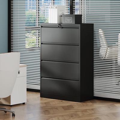 Ostweer Modern Filing Cabinet Lateral Filing Cabinet with 4 Drawers, Quiet Slides and Locks, for Home Office, Black