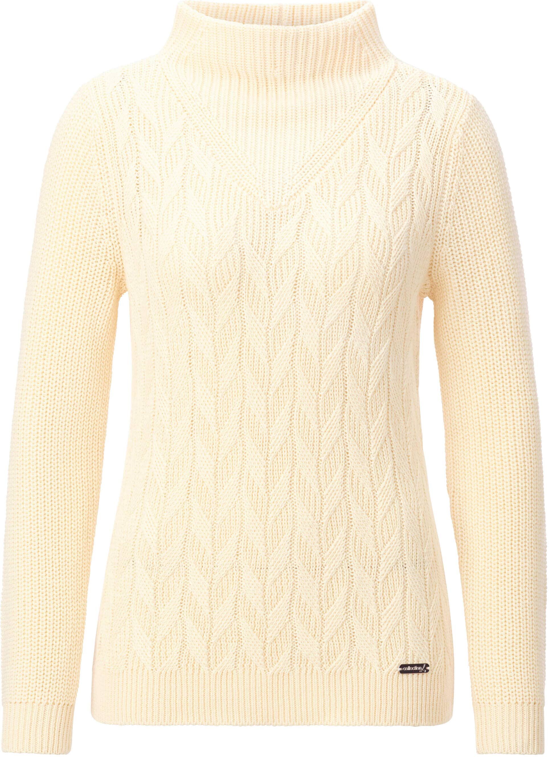 Longpullover WITT "Langarm-Pullover Langarm-Pullover mit Zopfmuster", Damen, Gr. 38, champagner, Sportlich, Pullover Longpullover