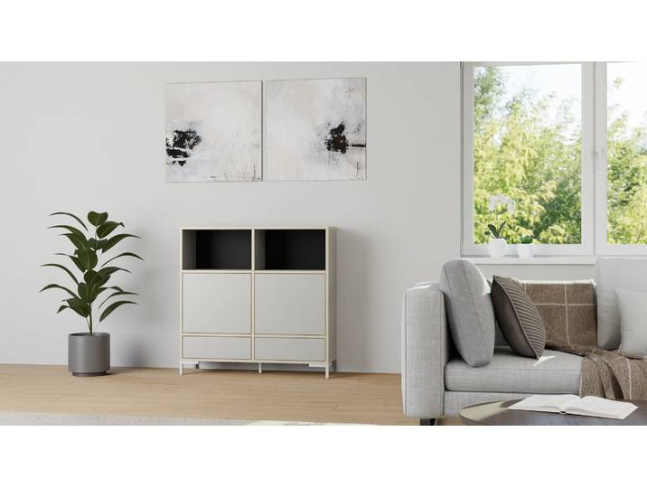 Highboard in Multiplex-Optik - Kommode mit vielen Optionen Premium Dekore Grau Multiplex Kante