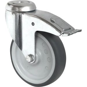 CASCOO Apparaterolle Serie P2T2, mit Rückenloch, 100 mm Ø, Tragkraft 100 kg, Lenkrolle aus TPE mit Bremse