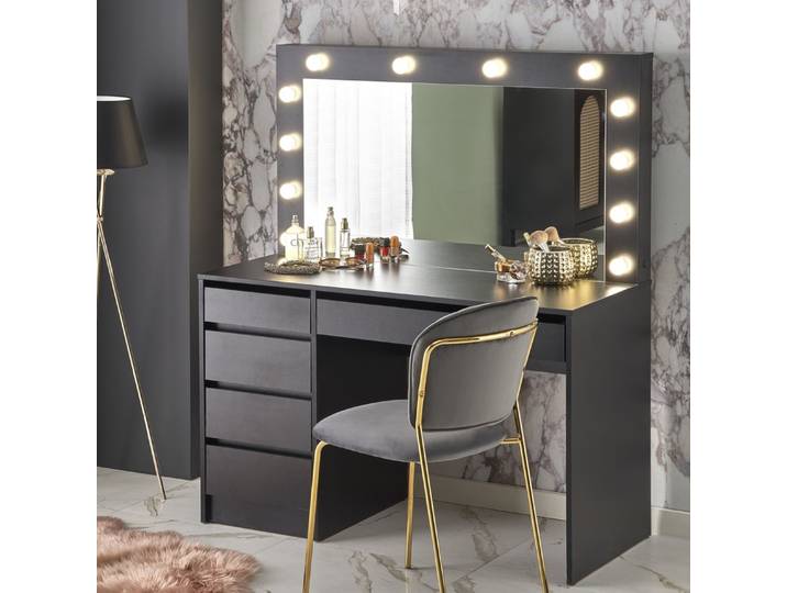 Coiffeuse Design Noire À Led + Miroir Bromo