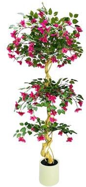Garvee Lifelike Artificial Bougainvillea Tree 6 Ft Three Ball White Pot