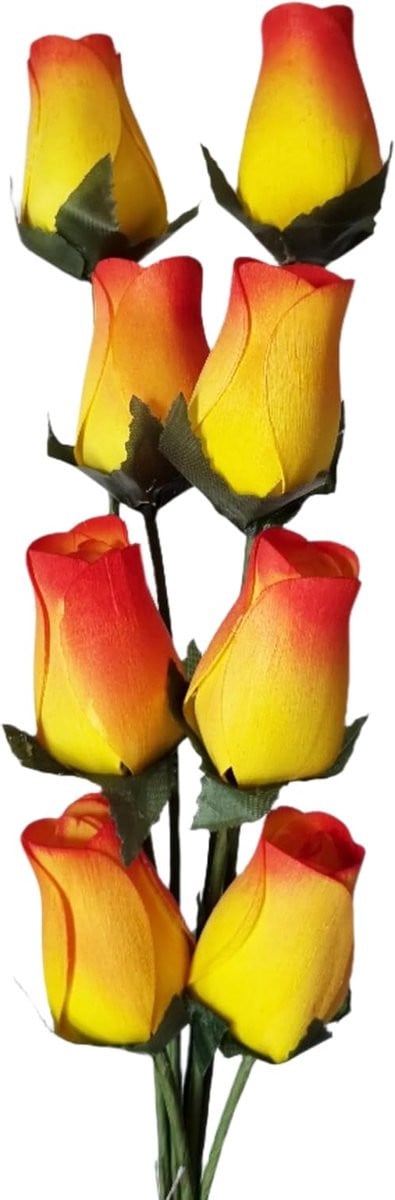 Set van 8 handgesneden houten rozen in geel en rood voor decoratie