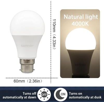 Uplift Essentials Dusk To Dawn Light Sensor Bulb 10W 110V220V Automatic LED For Garage And Outdoor Use 10w B22 4000k
