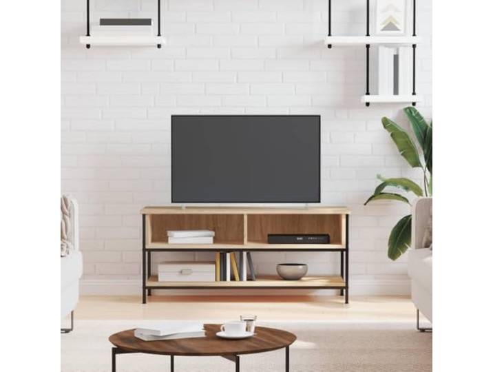 HEFZGDB TV-Schrank Sonoma-Eiche 100x35x45 cm Holzwerkstoff mit 2 offenen Fächern und 1 Ablage, Eisenbeine für Stabilität, langlebiges Möbelstück für Wohnzimmer Aufbewahrung