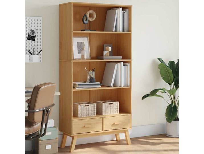vidaXL Bücherregal OLDEN 4 Fächer Braun Massivholz Kiefer