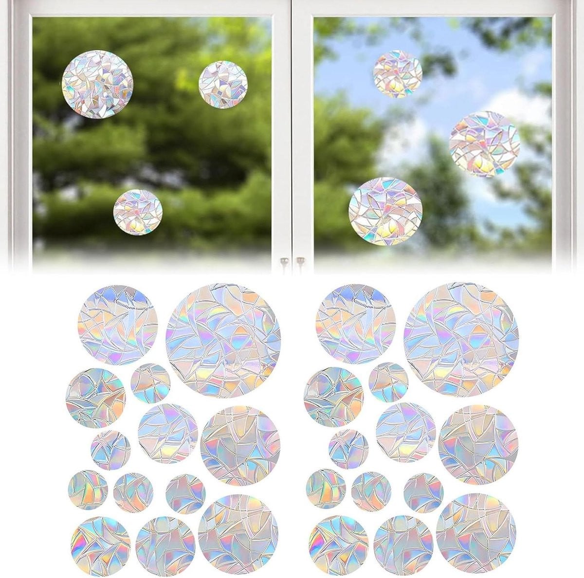 Raamstickers Prisma Zonnevanger Stickers voor Vogelbescherming met Prisma Raster Effect - 26 stuks - Kleurrijk