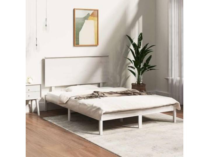 KGHFDVB Bett 205,5 x 125,5 x 93,5 cm Weiß 120 x 200 Massives Kiefernholz, Sperrholzlatten, inkl. Kopfteil, für Matratze 120 x 200 cm, fürs Schlafzimmer
