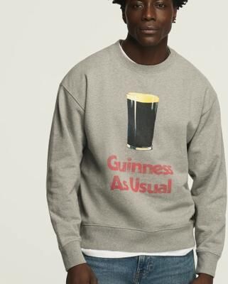 Lucky Brand Guinness As Usual Crewneck - Men's Clothing Outerwear Tops Sweatshirts Crewneck Hoodies in Light Heather Grey, Size M