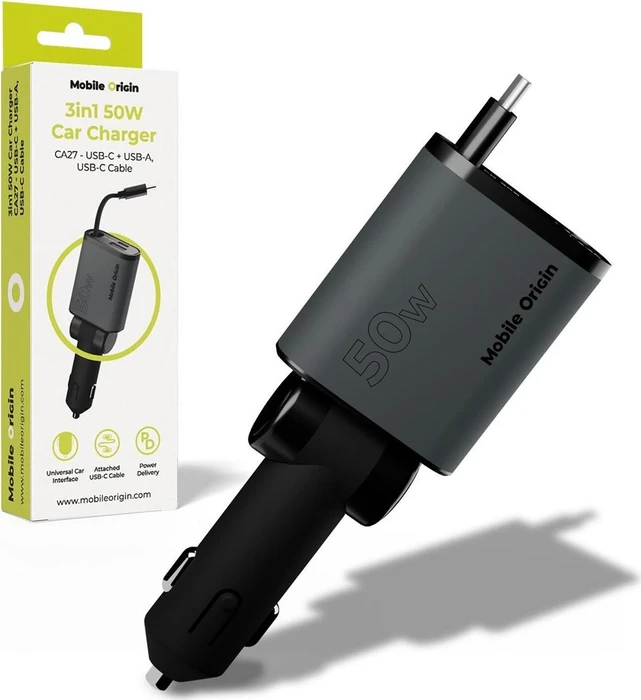 Mobile Origin 3in1 50W Car Charger CA27 USB-C + USB-A USB-C Cable