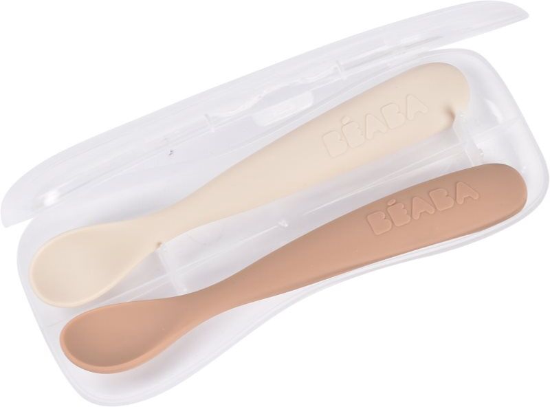 Beaba Set of 2 Ergonomic Spoons spoon with bag Clay Praline 4m+ 2 pc