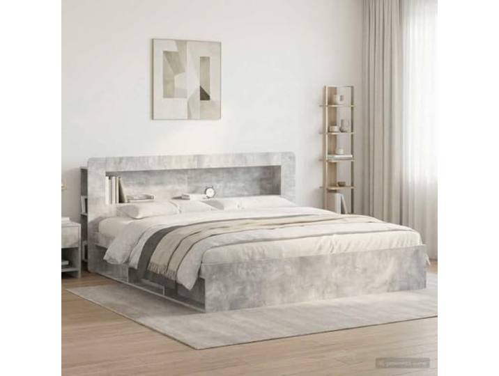 RJPLMFV Bettkopfteil, Grau, Beton, Holz Aufbewahrungsregale, modernes Design, Wandbefestigung inklusive, einfache Reinigung