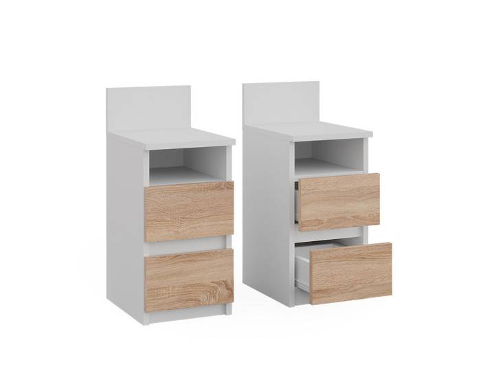 Vicco Nachttisch Monty Weiß/Sonoma 2er Set, Weiß, Sonoma Eiche, Holzwerkstoff, Rechteckig, 25x59.1x32.3 cm, Schlafzimmer, Nachttische