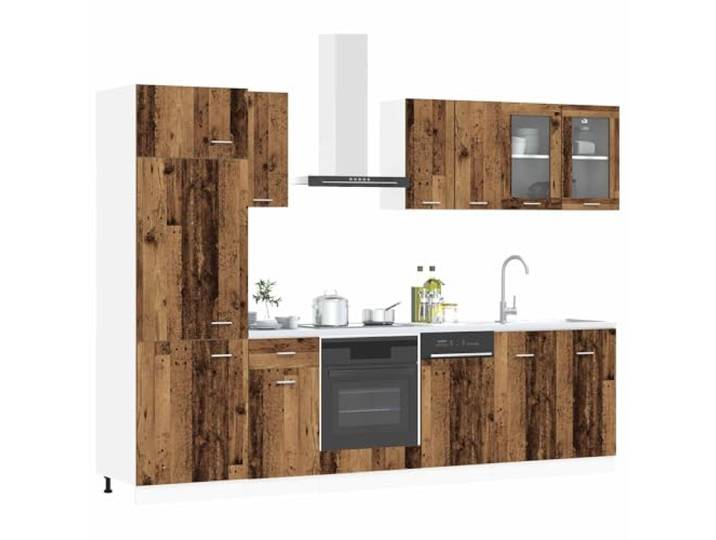 KTHLBRH Unita Küche Lyon 8 Teile antikes Holz Verstellbare Füße, Wandschrank und Sockel, Backofentür, Geschirrspüler inklusive