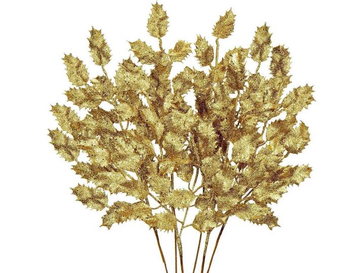 Kunstzweig 6-teiliges Set Glitzernde Eichenblätter 58 cm Gold, Goldfarben, Kunststoff, 58.4 cm, Dekoration, Blumen & Blumentöpfe, Kunstblumen