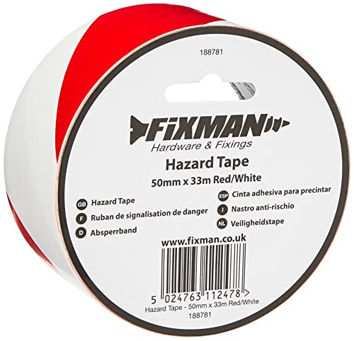 FIXMAN 188781 Afsluitband 50 mm x 33 m, Rood-Wit