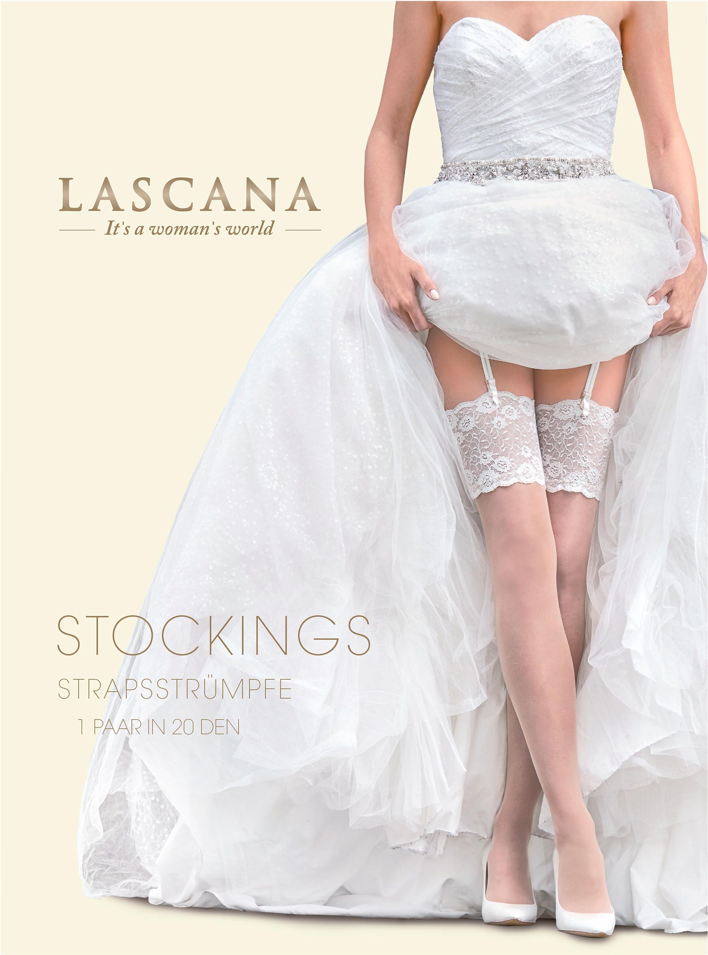 Strapsstrümpfe LASCANA "Hochzeitsstrümpfe, verführerische Damen Strümpfe mit edler Spitze", Damen, Gr. 40/42, beige (puder, cream), Elasthan, Polyamid, uni, elastisch, Socken Strapsstrümpfe, mit breiter Spitze, ohne Silikon
