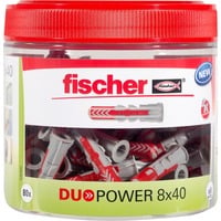 Dübel DUOPOWER 8x40, wiederverschließbare Dose hellgrau/rot, 80 Stück