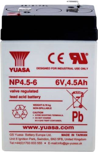 Yuasa 6V 4Ah - NP Serie Bereitschafts- und zyklische AGM VRLA-Batterie Bleiakku Blei-Vlies (AGM) 4.5Ah 6V 1St.