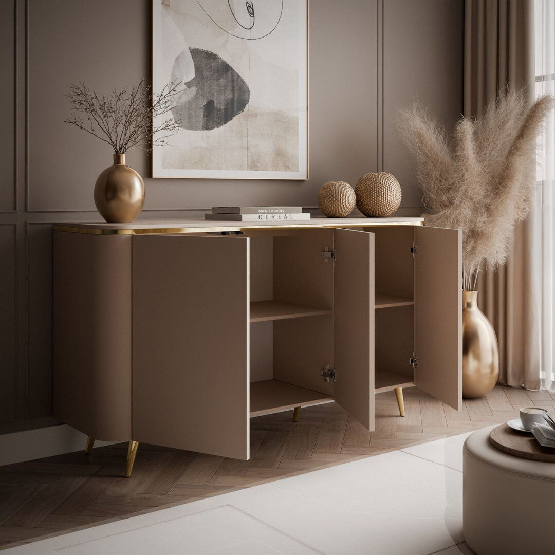 17 Stories 140cm Sideboard Angled gold legs, withoud LED 78cm H X 140cm W X 40cm D