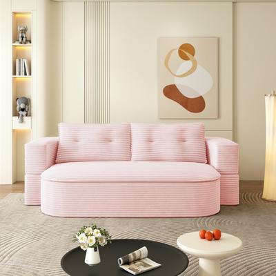 Telepassa "78.7"" Plush Corduroy Modern 2-in-1 Foldable Sleeper Sofa with Functional Blanket and 2 Soft Pillows"