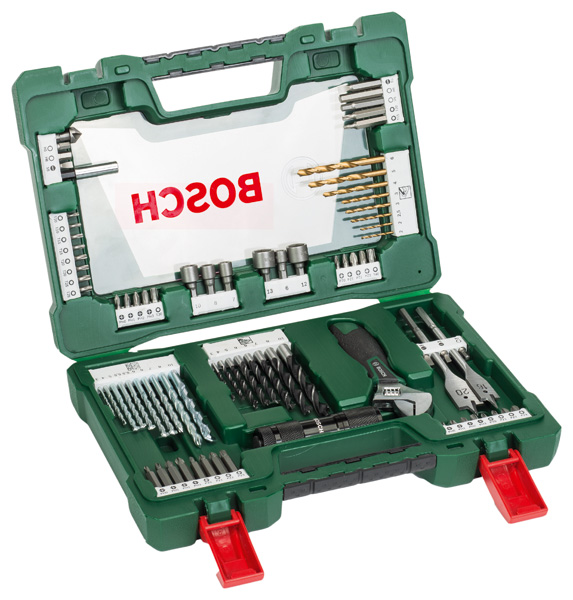 Bosch V-Line Box, Bohrer- und Bit-Set, 83-teilig, LED-Taschenlampe, Rollgabelschlüssel 2607017309