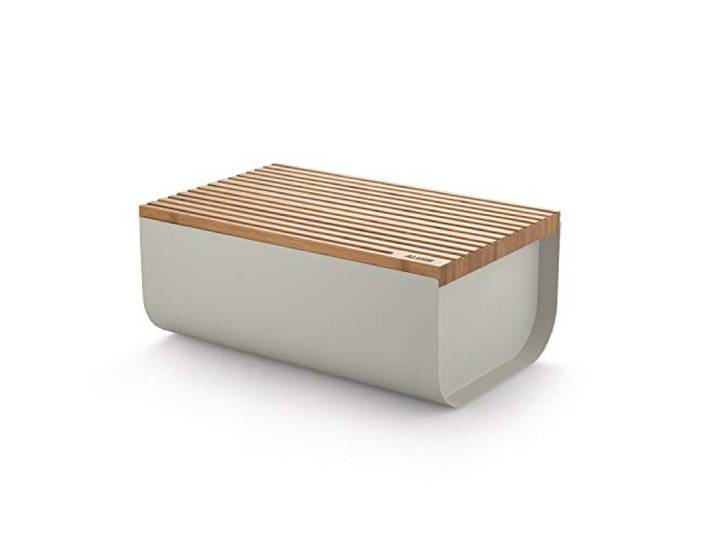 Alessi Mattina BG03 WG - Brotkasten aus Edelstahlstahl mit Epixidharz und Bambusholz, Warm Grey
