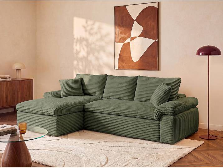 Sofa mit Ecke Links aus Breitcord in Khaki - komprimiert DOREPA