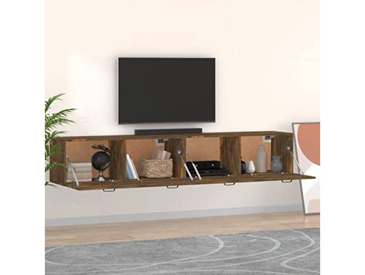 KTHLBRH Hängeschränke 2 Stück Eiche Rauchgrau 100 x 36,5 x 35 cm Robustes Mehrschichtholz, 2 Fächer für jedes Möbelstück, Wandmontage, elegantes Design