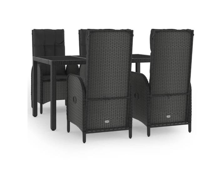 vidaXL Garten-Essgruppe 5Er Set Mit Kissen Schwarz Poly Rattan, Kunststoff, Gartenmöbel, Gartengarnituren, Gartenmöbel-Sets
