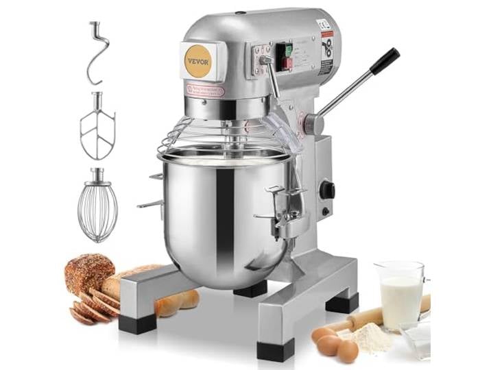 VEVOR Kommerzieller Küchenmixer, 14 l kommerzieller Standmixer mit 3 einstellbaren Geschwindigkeiten, 550 W Teigmixer mit Edelstahlschüssel und 3 Mixaufsätzen, ideal für Restaurant, Bäckerei