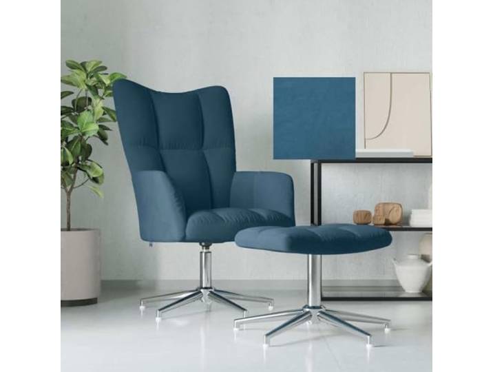 IBUQDDV Blauer Relaxsessel mit Hocker, Samt, 360 Grad drehbar, Stahlgestell Samtbezug, Schaumstoffpolsterung, drehbar, stabiles Stahlgestell, modernes Design
