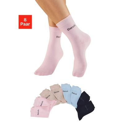 Basicsocken BENCH. "Damen Logosocken", Damen, Gr. 35-38, 2x marine, 2x beige meliert, 2x rosa, 2x hellblau, Baumwollmischung, unifarben, elastisch, Socken, klassisch mit Baumwolle