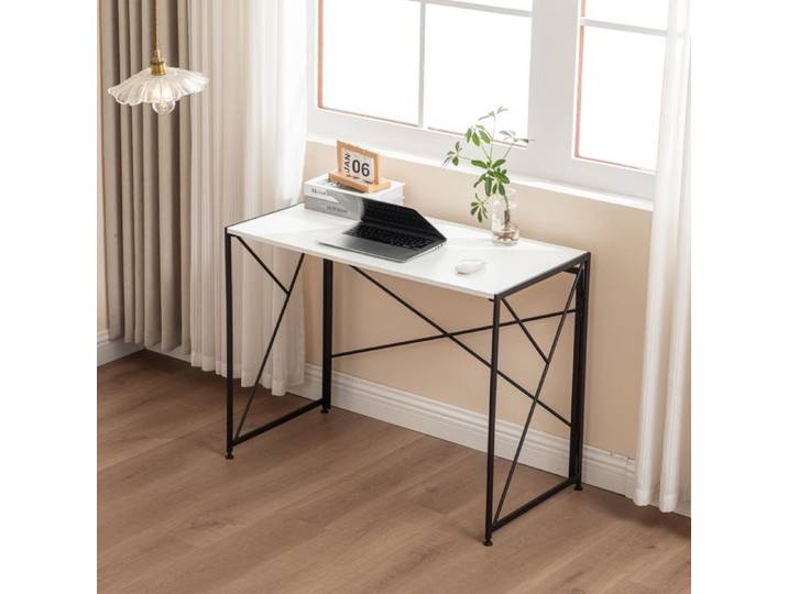 Bureau pliable - Blanc - MDF et métal - 99x50x75 cm - 10 kg - Facile à installer - Pliable et peu encombrant