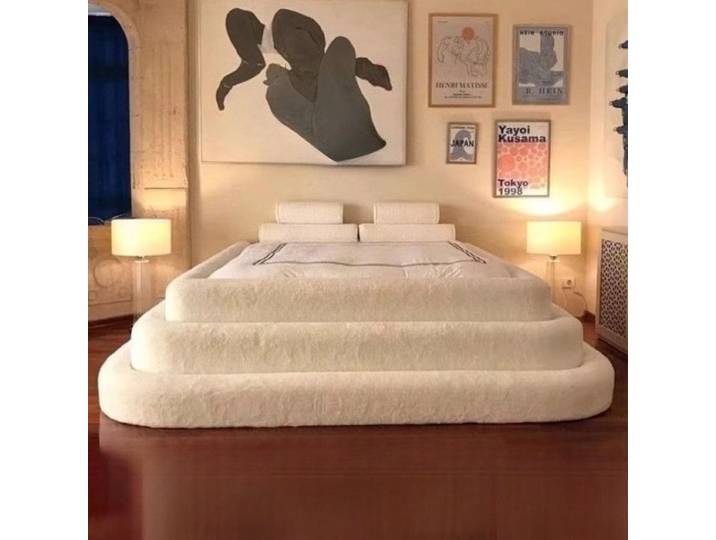 180x200 cm nordique crème flanelle pleine grandeur cadre de lit chambre lits lit Double 2 personnes chambre meubles reine lits cadres