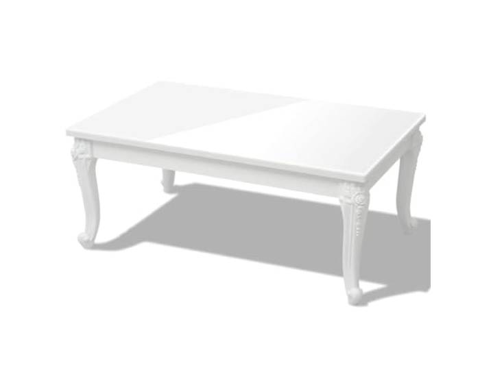 Kaffeetisch, Weiß, Hochglanz, 100x60x42cm, MDF 4 Kunststoffbeine, Schnitzmuster, einfache Montage, einfache Reinigung, Wohnzimmer, niedriger oder kleiner Tisch