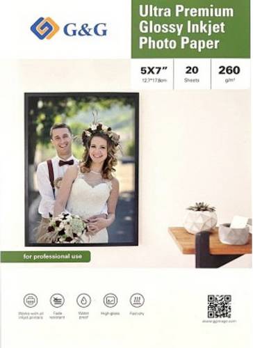 G&G Ultra-Premium Fotopapier 20 Blatt 5 x 7 Zoll / 12,7 x 17,8cm hochglänzend 260g/m² - das Papier für Profis