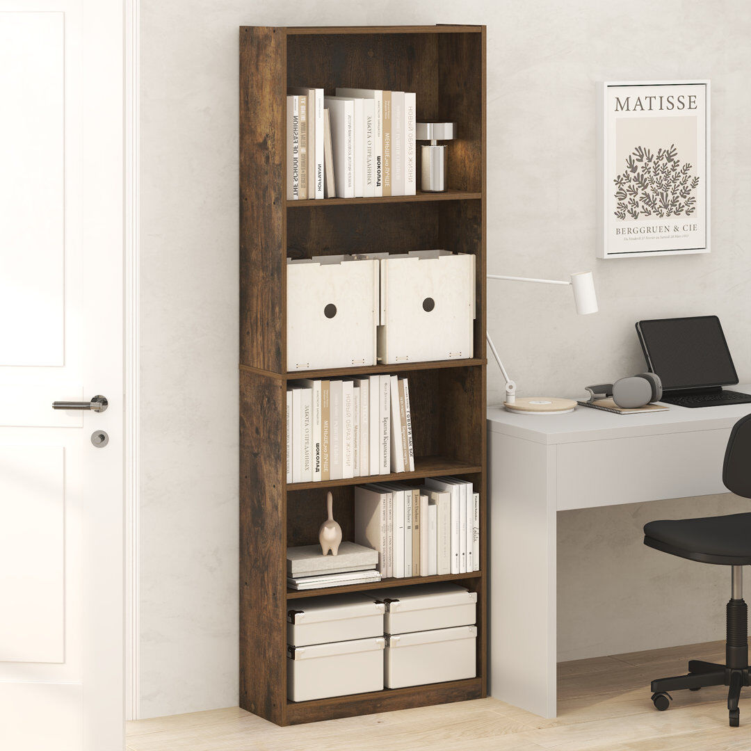 17 Stories JAYA Book Shelf, 5-Tier Bookshelf with Open Storage Shelf, Standing Bookcase, 24.1 x 62.5 x 180.6 cm, for Home Office, Living Room, Bedroom, Espresso Amber Pine 180.59cm H X 62.48cm W X 24.13cm D