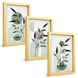 BILDER SET 3er Set - 20x30 cm Goldrahmen - Boho-Pflanzenkompositionen