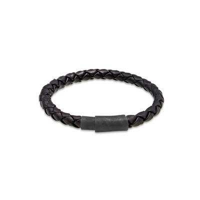 Lederarmband KUZZOI "Armband Herren Echtleder Rund Geflochten Magnetverschluss" Gr. 230, schwarz, Armbänder, Herren, 230, Silber 925 (Sterlingsilber), Lederarmband