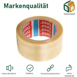 36 x Tesa PVC Klebeband (5 cm x 66 m) transparent Packband Paketband Kleberolle leise abrollend klebstark